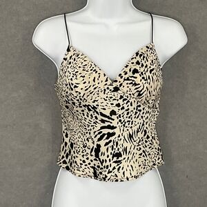 Timing Animal Print Cami Top V Neck Babydoll Beige Black Sz S Romantic Boho